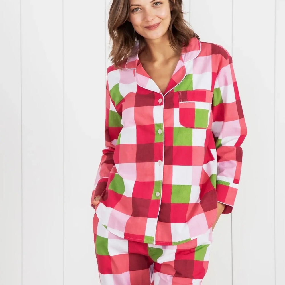 Printfresh Buffalo Plaid Red Green Long Sleeve Button Up Pajama Shirt SZ S